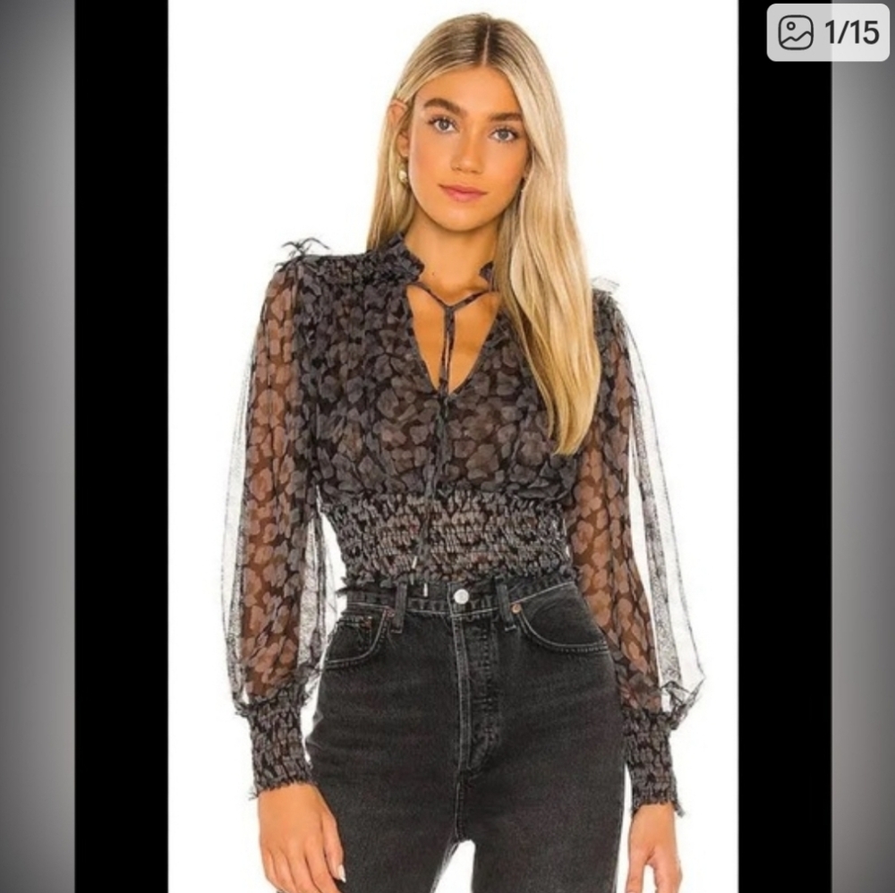 New Without Tags Free People Top Elegant Black Sheer Women's Top Size Small